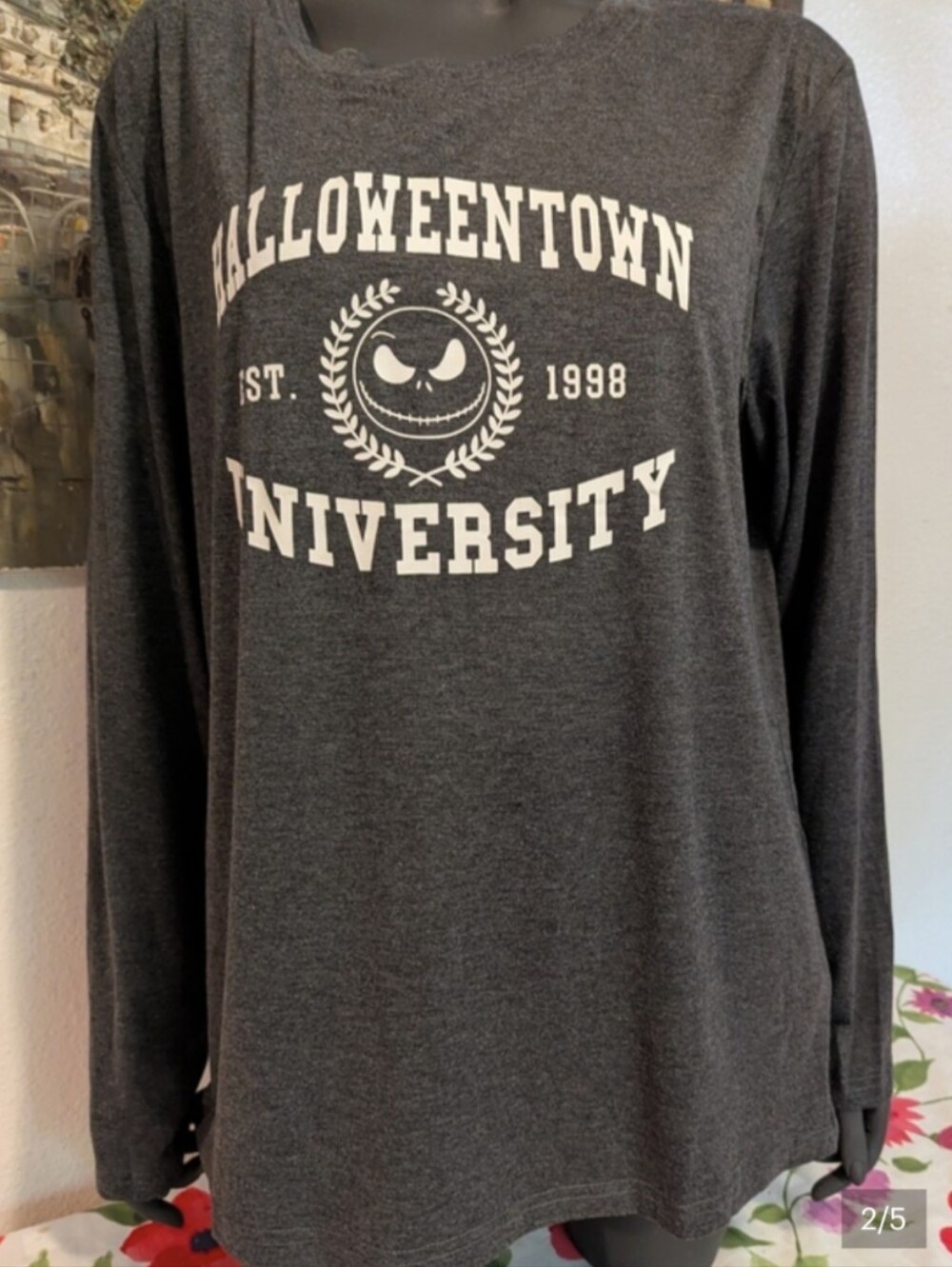 Charcoal Gray Long-Sleeve Graphic